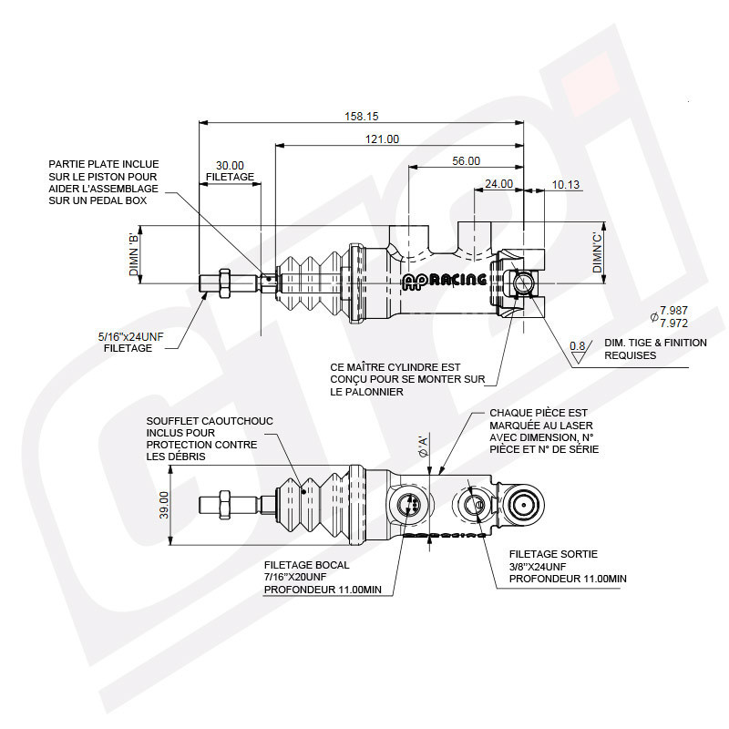 Maître-cylindre AP Racing CP7854-94 diamètre 22.2mm (0.875") - AP-CP7854-94PRTE - CP7854-94PRTE - 3661768605127