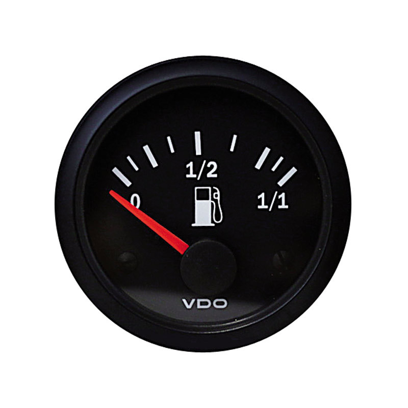 Manomètre VDO Niveau Essence Tubulaire Vision Diamètre 52 Fond Noir - V-NE301-010-001 - 301-010-001K - 4103590350091