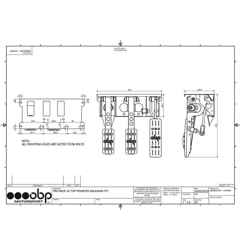 Pedal Box 3 Pedali cima senza Pompa Freno 5:1 - OBP-0002PRT - OBP0002PRT - 3661768428665