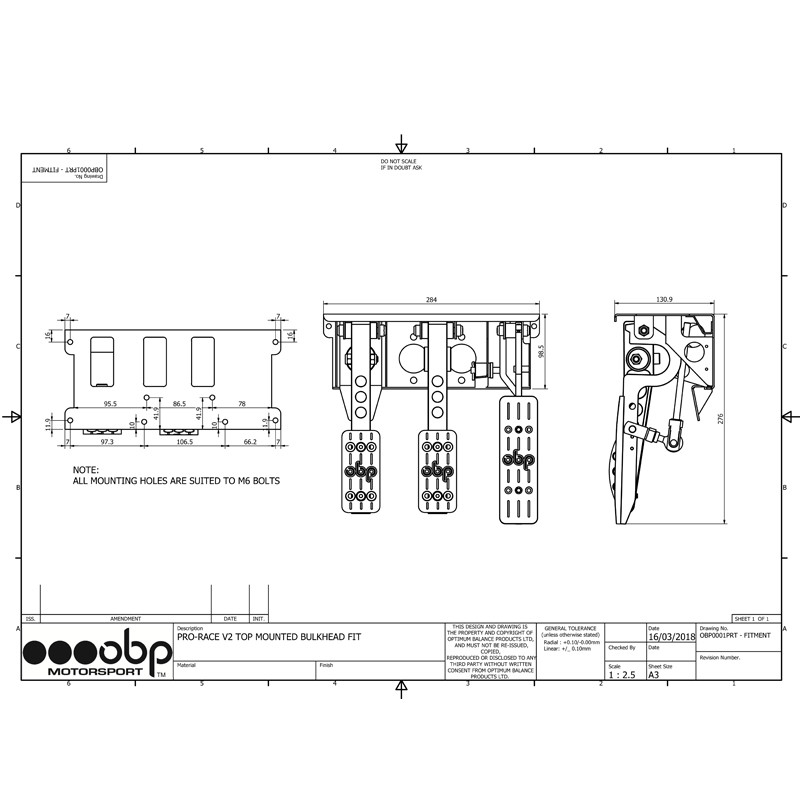 Pedal Box 3 Pedali cima senza Pompa Freno 5:1 - OBP-0002PRT - OBP0002PRT - 3661768428665
