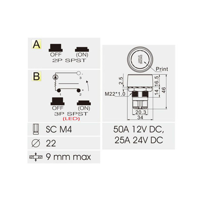 Knopf / Druckschalter für Motorstart - EL-MR220223 - 3661768255179