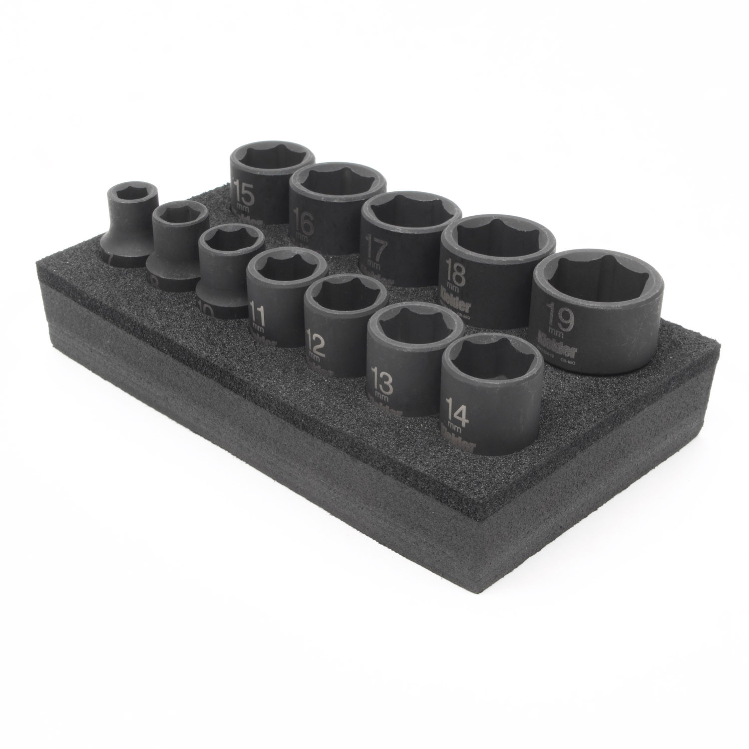 Jeu de douilles à chocs courtes 3/8" KIELDER 12 pièces métriques (7, 8, 10, 11, 12, 13, 14, 15, 16, 17, 18 et 19 mm) - KWT-384-01 - KWT-384-01 - 5060441191984