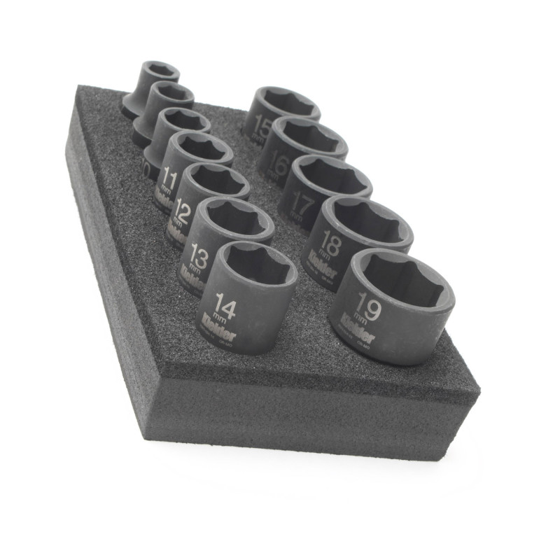 Kurzer 3/8"-Schlagschrauber-Steckschlüsselsatz KIELDER 12-teilig metrisch (7, 8, 10, 11, 12, 13, 14, 15, 16, 17, 18 und 19 mm) - KWT-384-01 - KWT-384-01 - 5060441191984