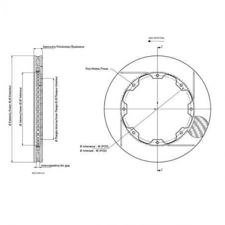 Disco freno AP Racing sinistro 332mm/32 8 baffati