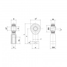 Rotule Renforcée SE Mâle Pas à Gauche 24mm / 2mm