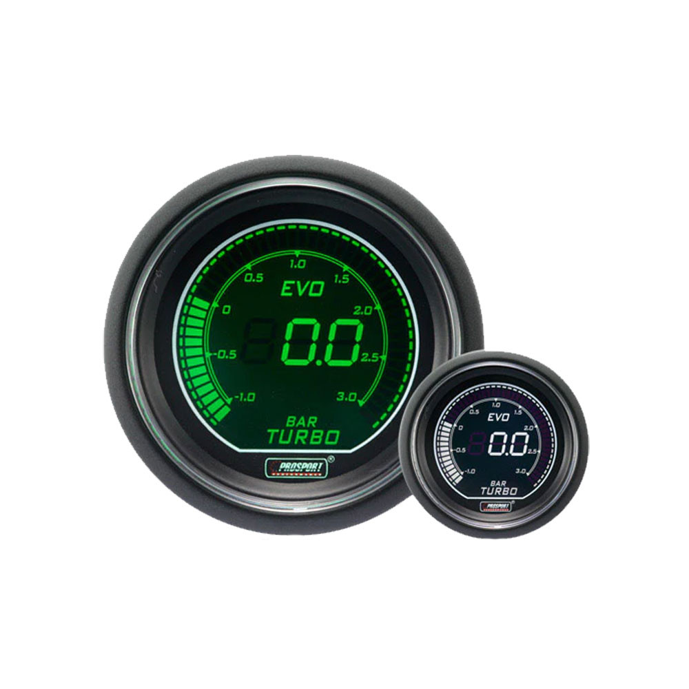 Pro-Sport Digital Manometer Druck Turbo 52mm -1 bis 3B Grün/Weiß - CT-PT-005-V-BL - 216EVOWGBO - 3661768389195