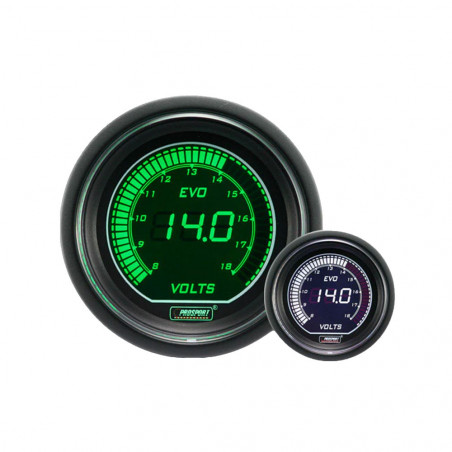 Strumento Digital Pro-Sport Voltmetro  52mm 8 a 18Volt Verde/Bianco