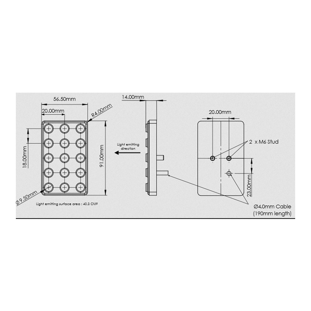Cartek FIA 8874-2019 rechteckiges LEDS Regenlicht (static+4HZ) - CK-LRS-15RM - CK-LRS-15RM