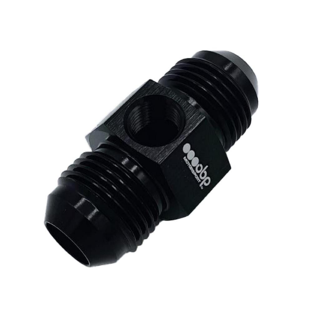 Adattatore OBP maschio/maschio JIC-JIC con uscita manometro 1/8NPT in alluminio nero - OBP-ADMANO.D6 - OBP-6-1/8PORT