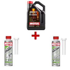 Maintenance pack Motul 8100 X-cess oil + injector cleaner + gasoline system keep clean