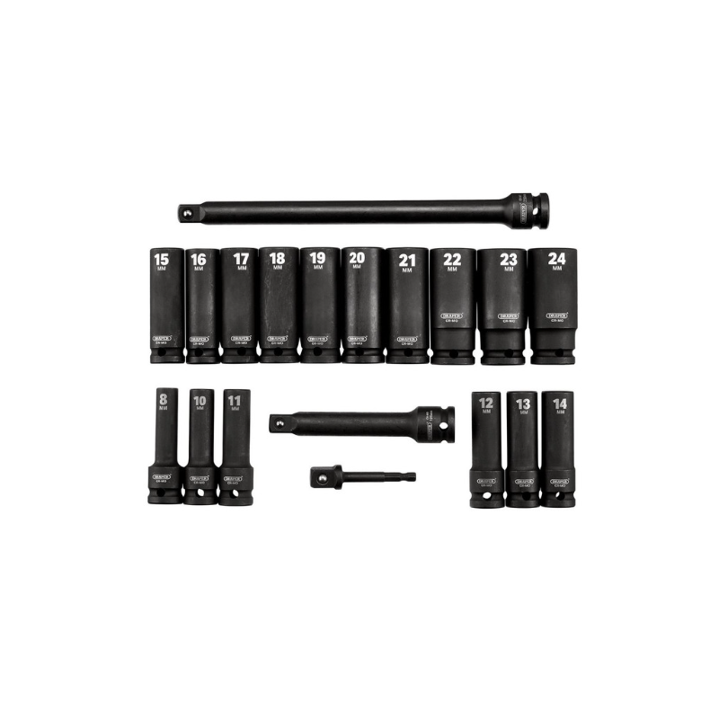 Draper Tools HI-TORQ 1/2" long metric impact socket set (19 pieces) - DRA-04577 - D04577 - 5059482052545