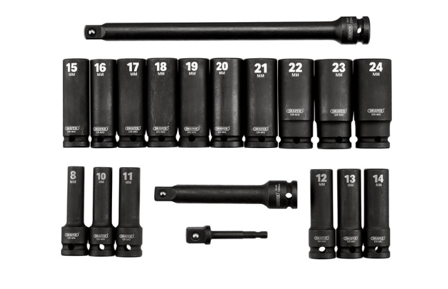 Draper Tools HI-TORQ 1/2" long metric impact socket set (19 pieces) - DRA-04577 - D04577 - 5059482052545