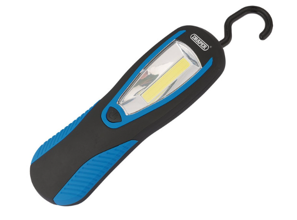 COB LED Arbeitslampe Draper Tools Magnetischer Rücken und Aufhängehaken 3W 200 Lumen blau 3 AA-Batterien im Lieferumfang enthalt - DRA-94507 - D94507 - 5059482030420