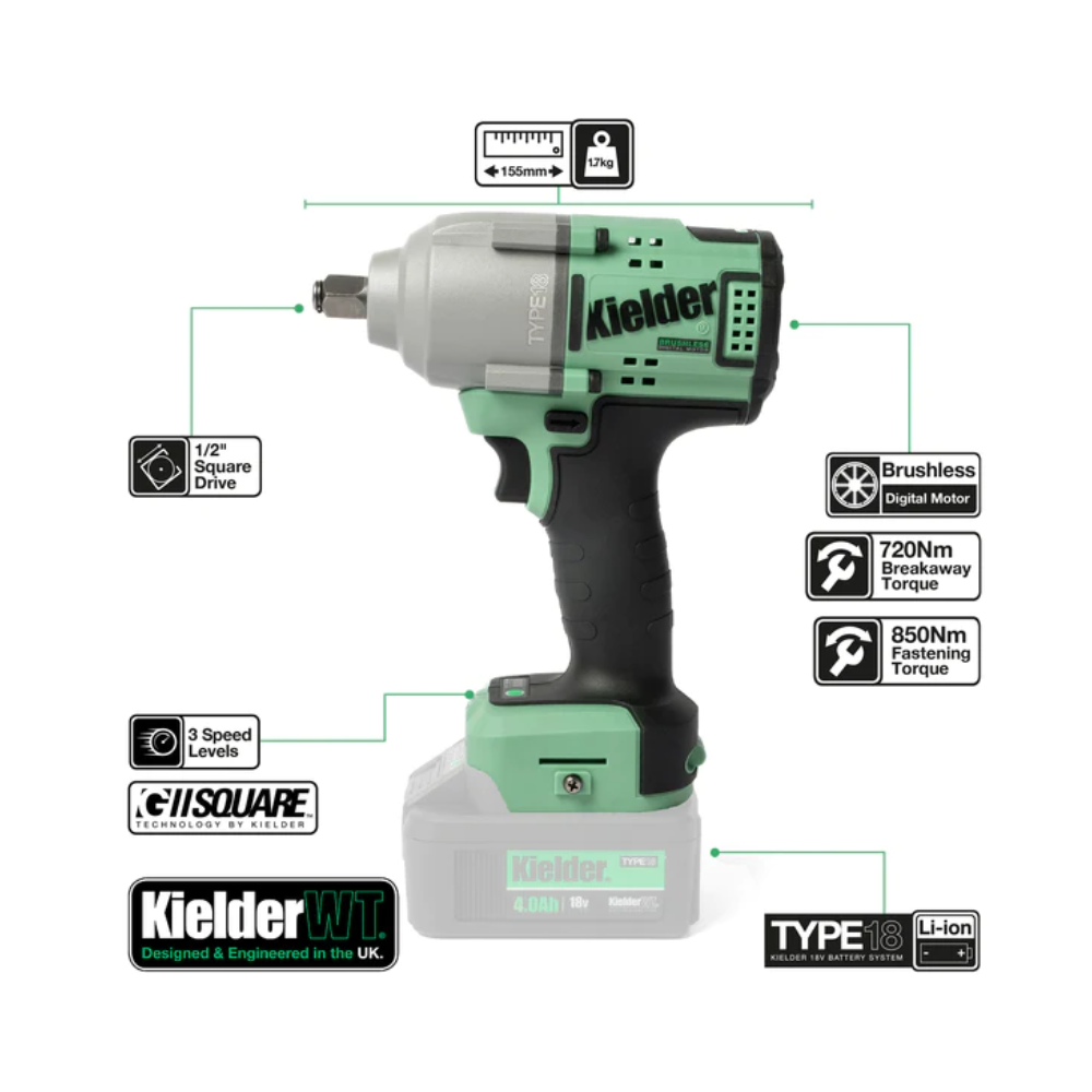 Schlagschrauber KIELDER 1/2" 720Nm 18V allein (ohne Batterie) - KWT-180-06 - KWT-180-06 - 5060441196385