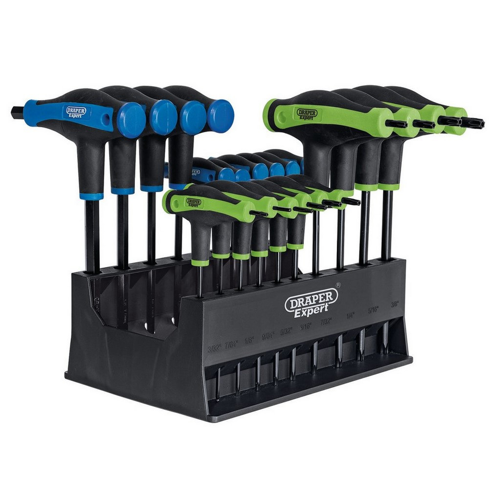 DRAPER Expert TX-STAR & metrischer Sechskant-Stiftschlüssel-Satz mit T-Griff mit Softgrip (20 Stück) - DRA-70388 - D70388 - 5010559703883