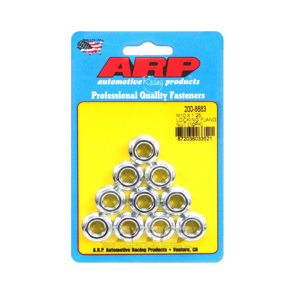 Pack écrous ARP (10) anti-desserrage à collerette  M10 x 1.25 - Hex - ARP-200-8683 - 200-8683 - 3666618222394