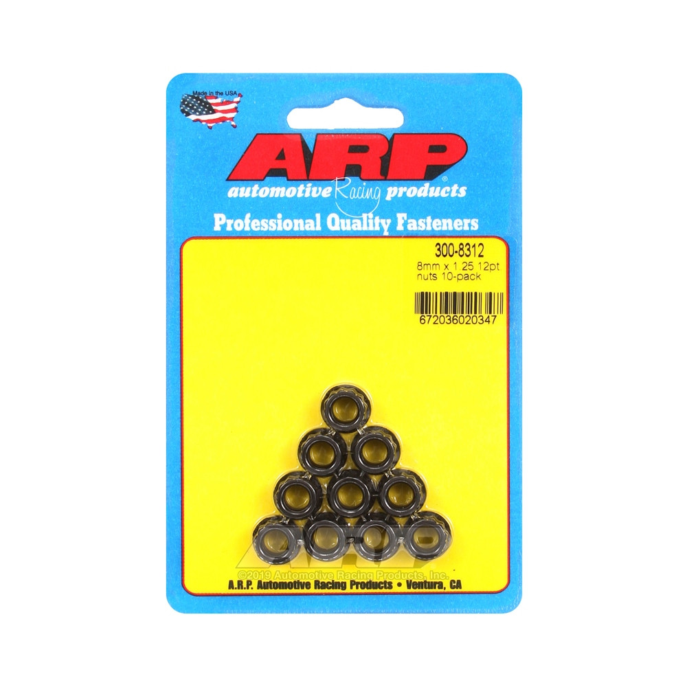 Pack Muttern ARP (10) M8 x 1.25 - Black Oxyde 12 pts - ARP-300-8312 - 300-8312 - 3666618223360