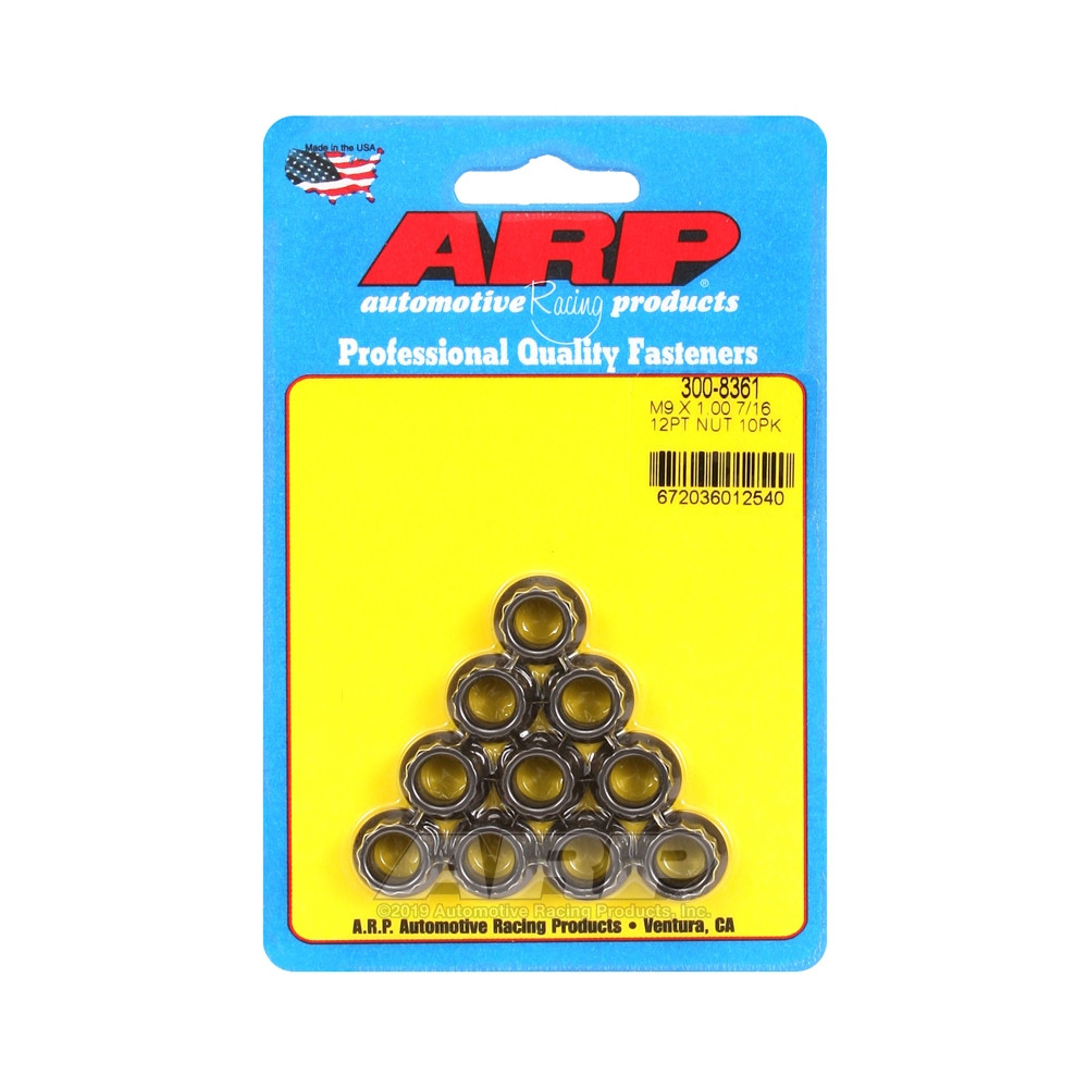 ARP Nuts Pack (10) M9 x 1.00 - Black Oxyde 12 pts - ARP-300-8361 - 300-8361 - 3666618223759