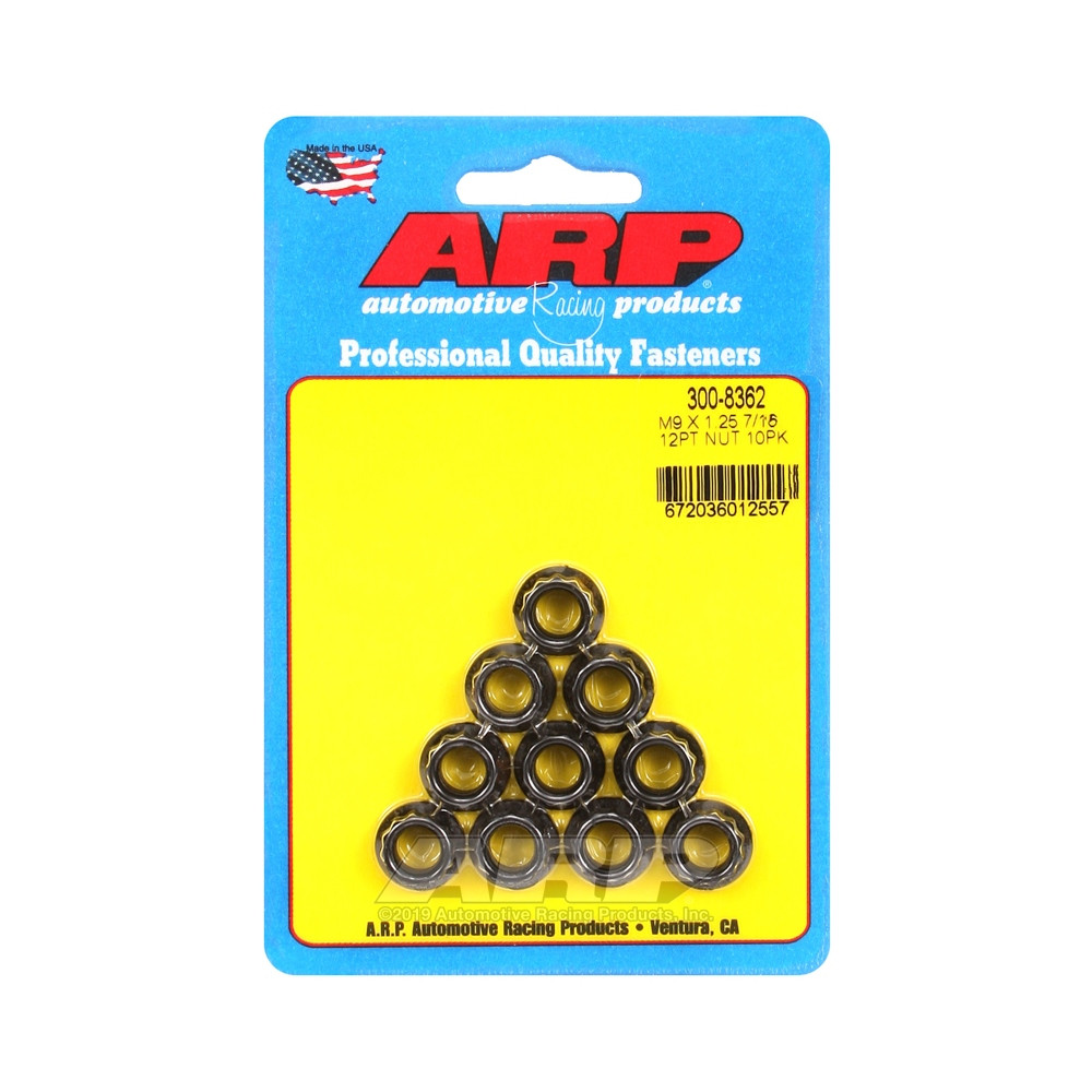 Pack écrous ARP (10) M9 x 1.25 - Black Oxyde 12 pts - ARP-300-8362 - 300-8362 - 3666618223766