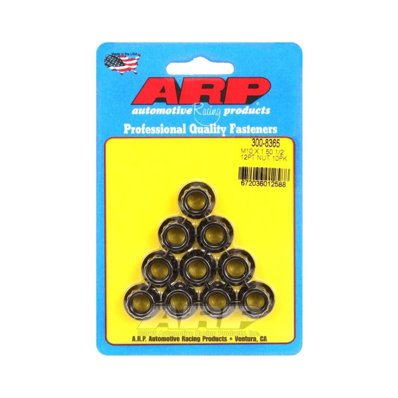 ARP Nuts Pack (10) M10 x 1.50 - Black Oxyde 12 pts - ARP-300-8365 - 300-8365 - 3666618223780