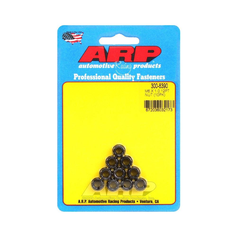 ARP Nuts Pack (10) M6 x 1.00 - Black Oxyde 12 pts - ARP-300-8390 - 300-8390 - 3666618223971