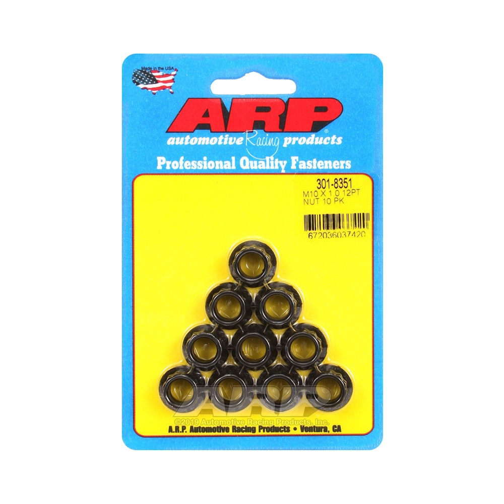 ARP Nuts Pack (10) M10 x 1.00 - Black Oxyde 12 pts - ARP-301-8351 - 301-8351 - 3666618224527