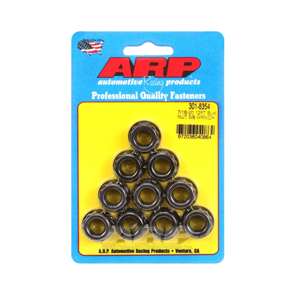 Pack ARP Nuts (10) 7/16-20 - Black Oxyde 12 pts - ARP-301-8354 - 301-8354 - 3666618224558