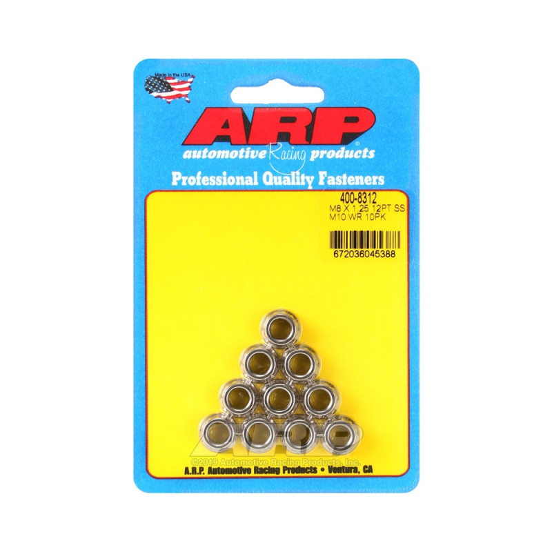 ARP nuts pack (10) M8 x 1.25 - Stainless steel 12 pts - ARP-400-8312 - 400-8312 - 3666618224794