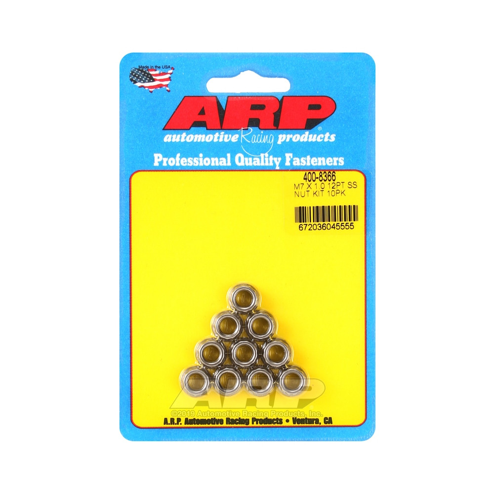 Pack écrous ARP (10) M7 x 1.00 - Inox 12 pts - ARP-400-8366 - 400-8366 - 3666618225135