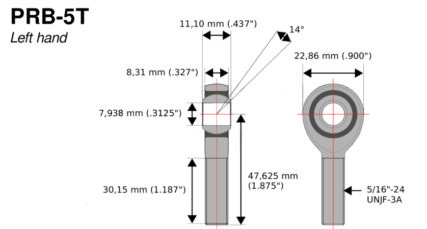 Giunto sferico Aurora da 5/16” per C3 R5 passo a sinistra / RO-C3-PS88806A10 - RO-C3-PS88806A10 - PRB-5T - 3666618001890