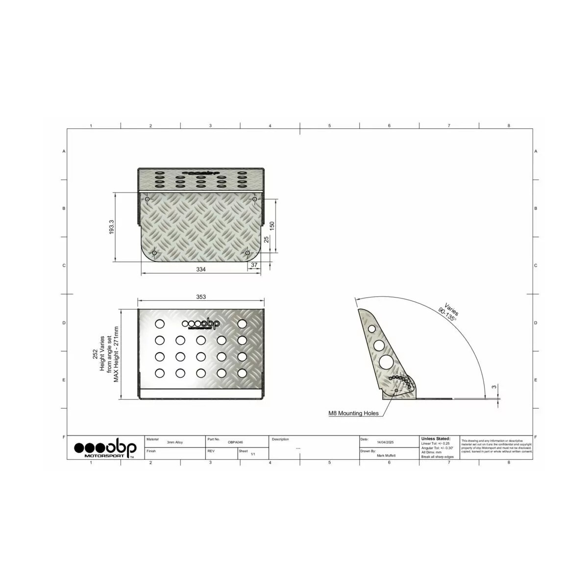 Poggiapiedi inclinabile per copilota OBP in alluminio - OBP-A046.SI - OBPA046