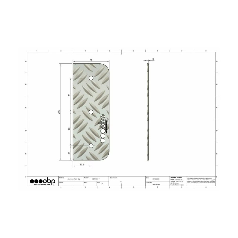 Repose pied pilote OBP en aluminium (200x75mm) - OBP-A045.SI - OBPA045