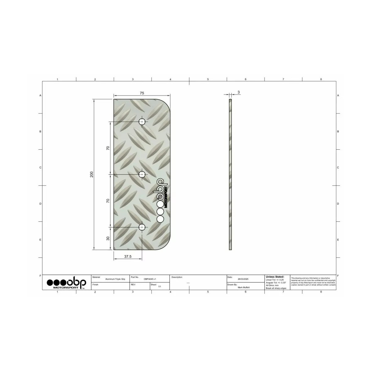 OBP aluminium footrest (200x75mm) - OBP-A045.SI - OBPA045