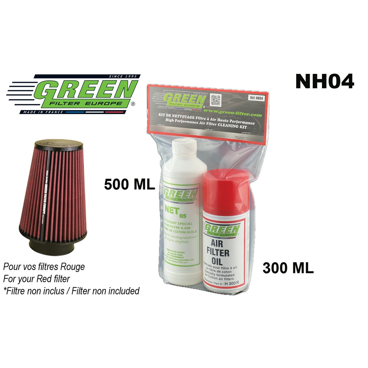 Kit di manutenzione per filtri in cotone Green Filter spray 0,3 L + detergente 0,5 L - GR-NH0C.R - NH04