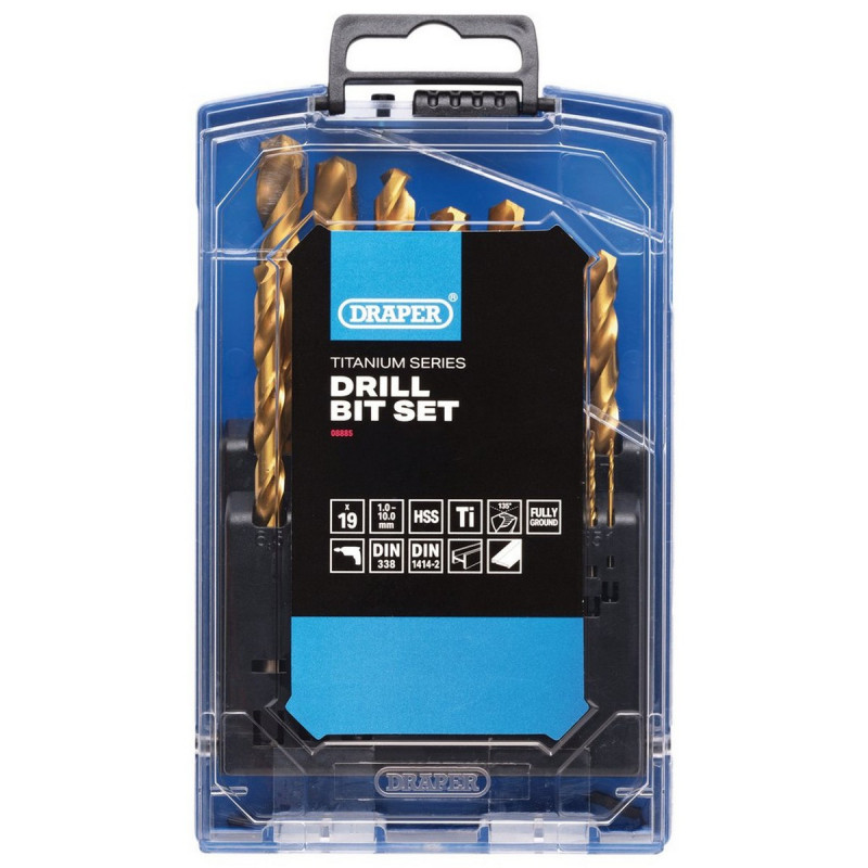 DRAPER titanium-coated HSS drill bit set (19 pieces) - DRA-08885 - D08885 - 5059482059933