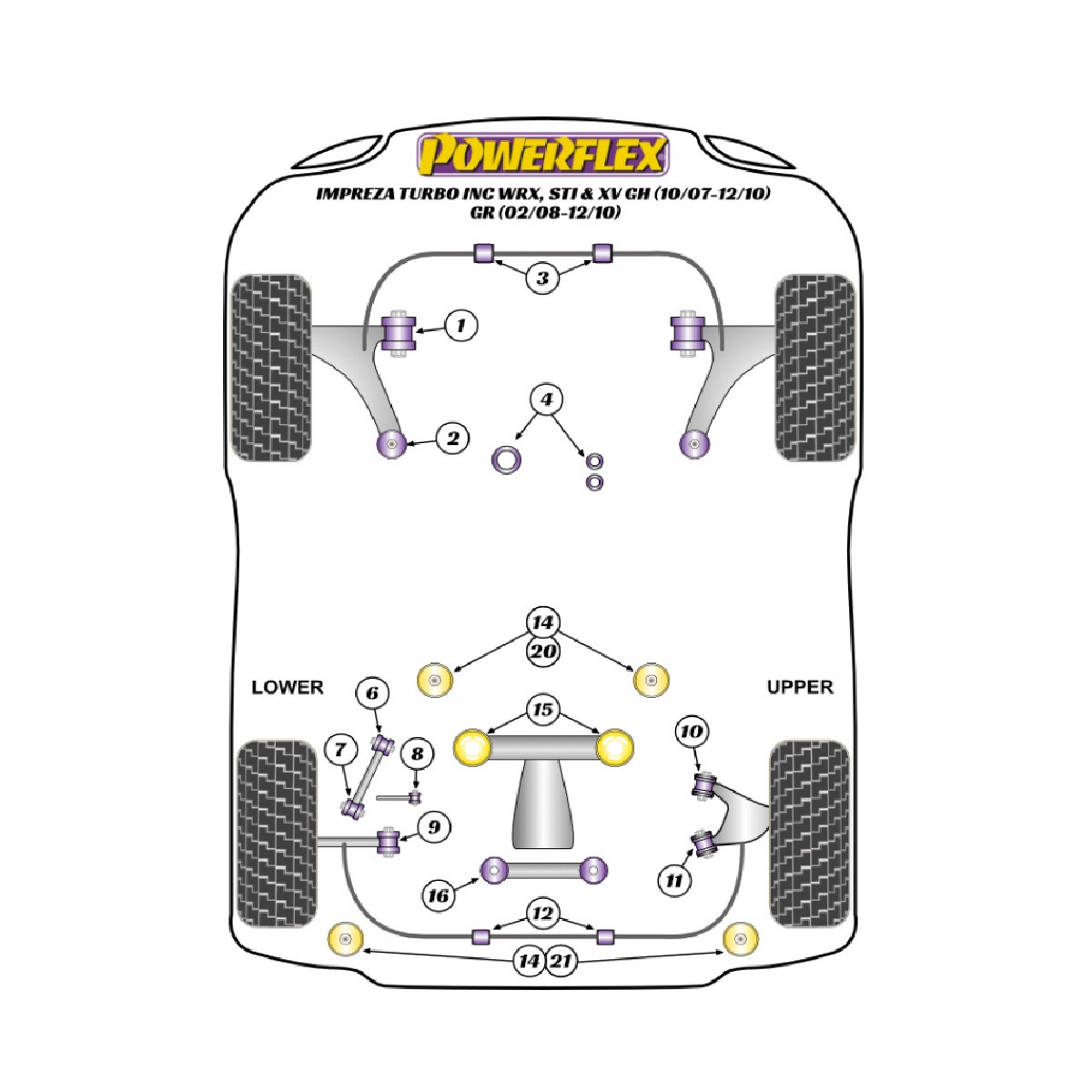 Boccole Powerflex Subaru Impreza GR, GH (2007 - 2011) & WRX + STI (2007 - 2014) - BUN-PF-00968 - BUN-PF-00968