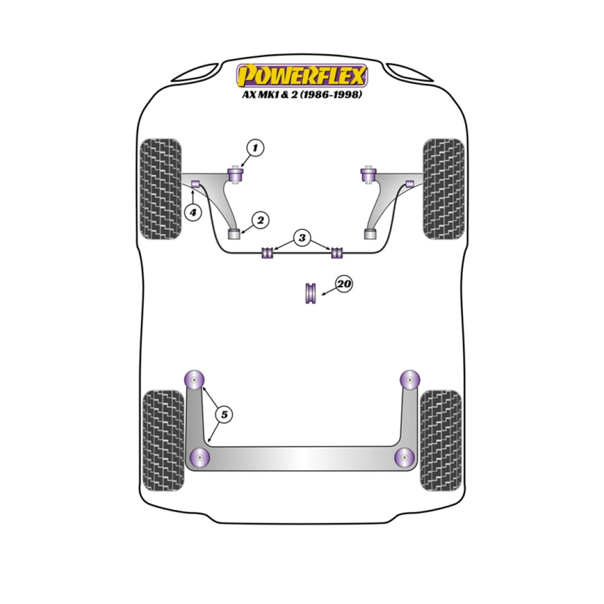 Silentblocs Powerflex Citroen AX Mk1 & 2 (1986-1998) - BUN-PF-00261 - BUN-PF-00261