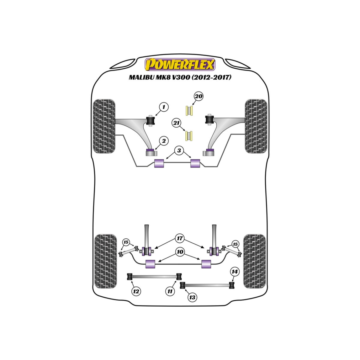 Boccole Powerflex Chevrolet Malibu MK8 V300 (2012 - 2017) - BUN-PF-00251 - BUN-PF-00251