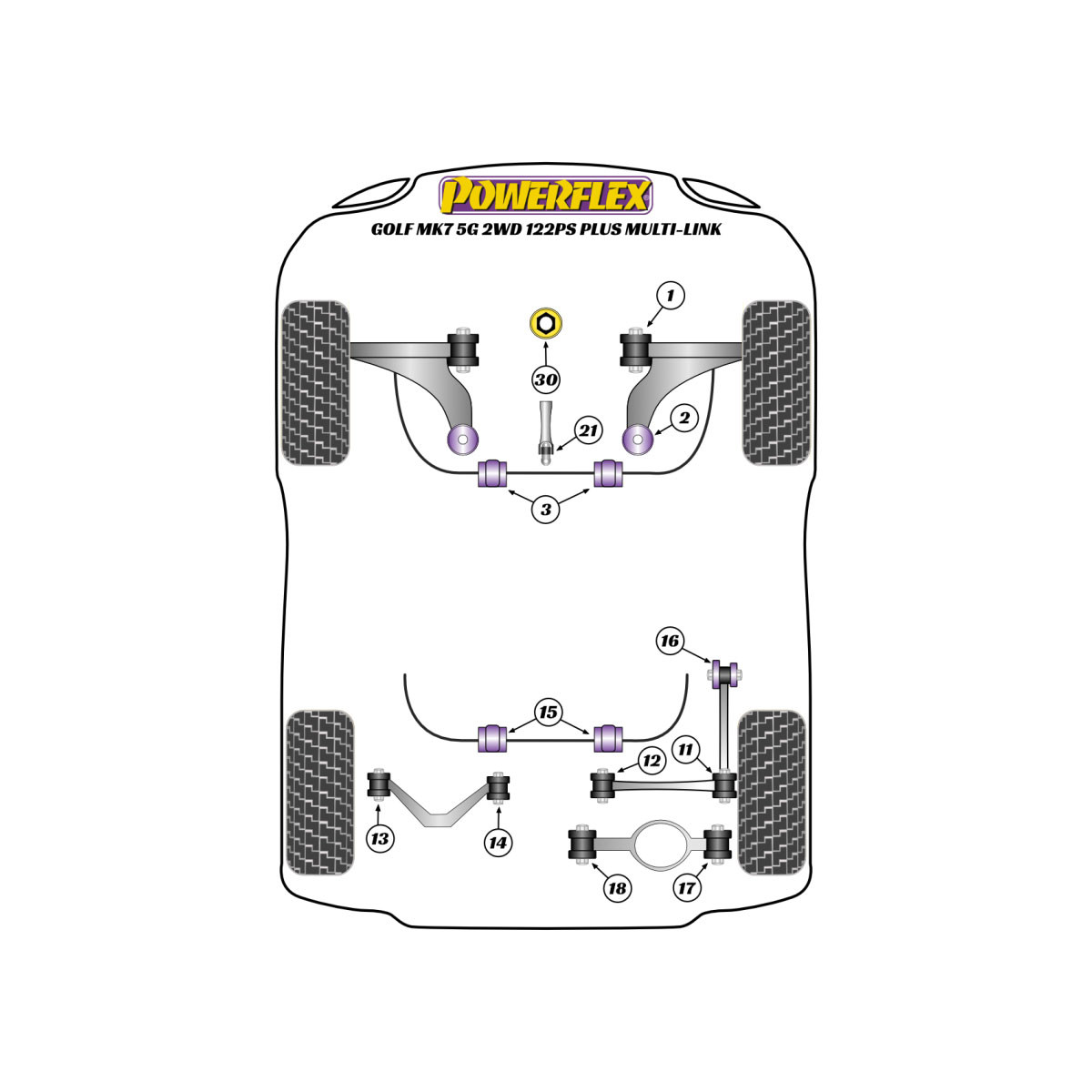 Silentblocs Powerflex Volkswagen Golf MK7 5G 2WD 122PS plus Multi-link (2012-2019) - BUN-PF-01094