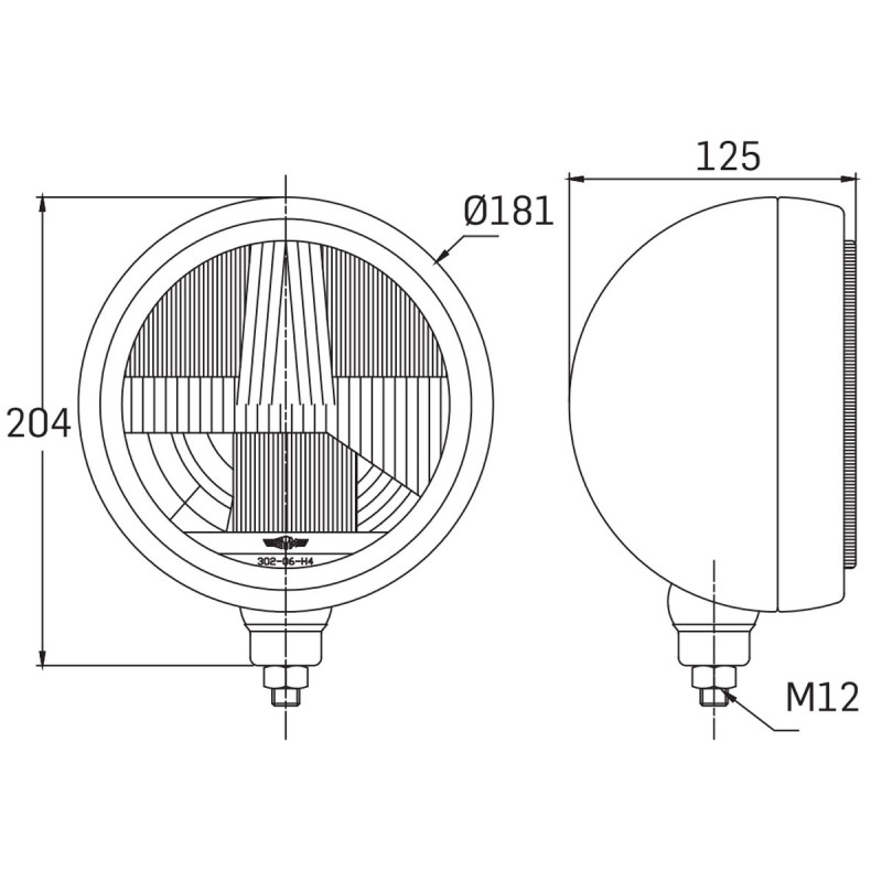 Faro a lunga portata SIM 3206 in acciaio inossidabile cromato H4 Ø181 mm - SIM-3206 - 1.3206.0000000 - 3666618797700