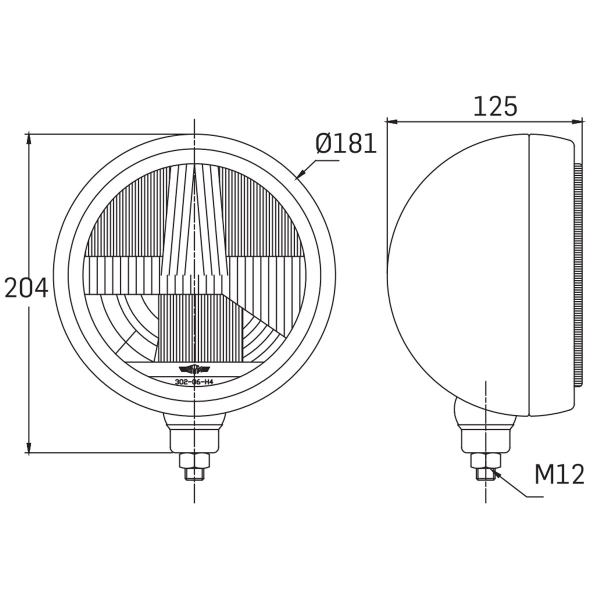 Faro a lunga portata SIM 3206 in acciaio inossidabile cromato H4 Ø181 mm - SIM-3206 - 1.3206.0000000 - 3666618797700