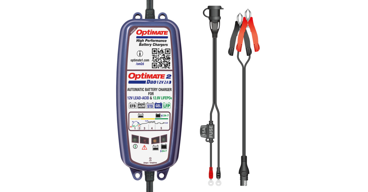 OptiMate 2 DUO 12 V – 2 A Lead-Acid and Lithium Battery Charger