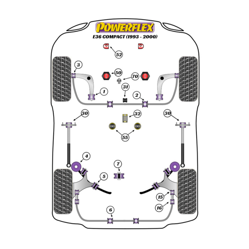 Powerflex bushes Ferrari 208GTB/GTS, 308GTB/GTS, 328GTB/GTS (1975 - 1989) - BUN-PF-00312 - BUN-PF-00312