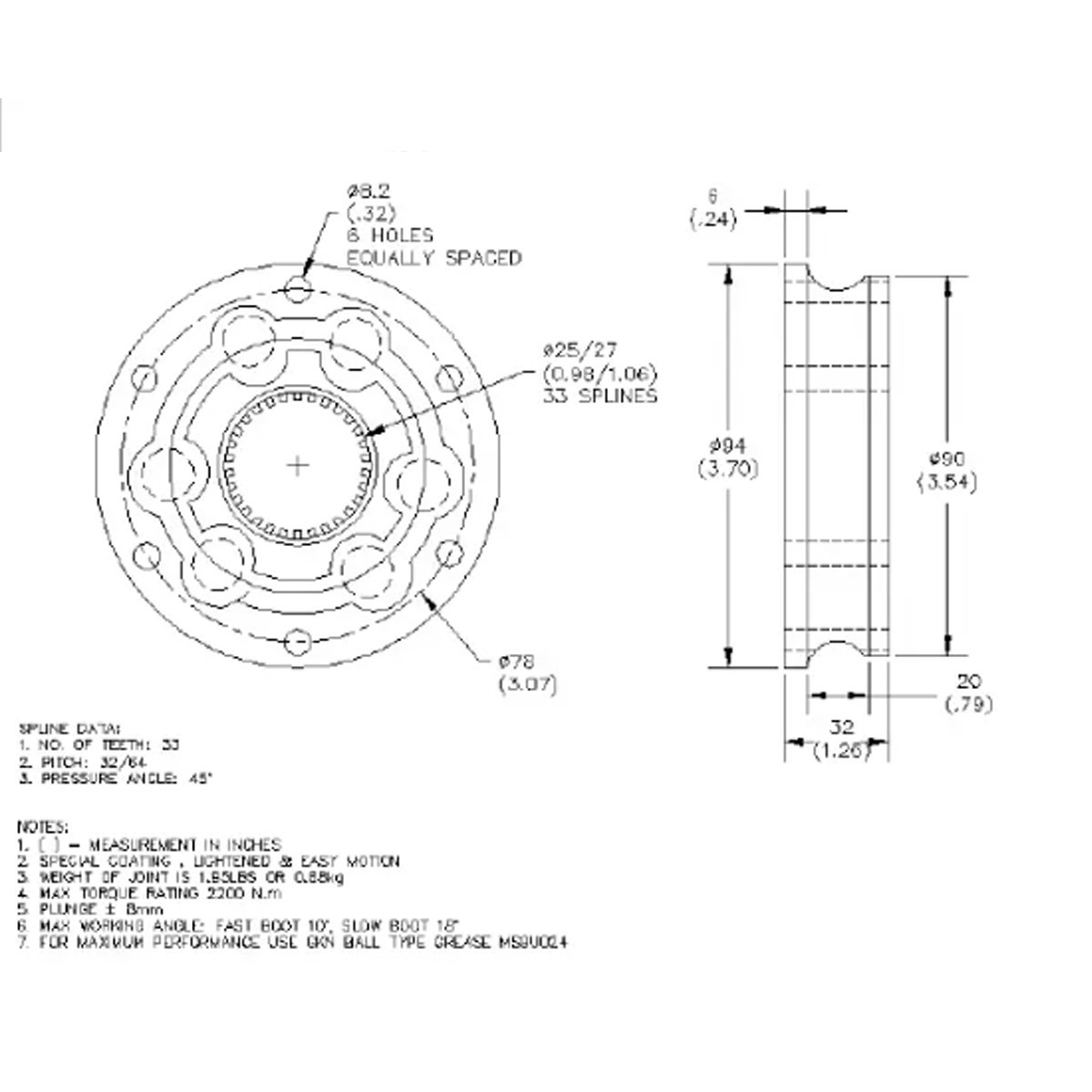 Joint Lobro GKN Motorsport allégé Ø94 mm Taille 10 - AS-MS3J003 - MS3J003 - 3661768037003
