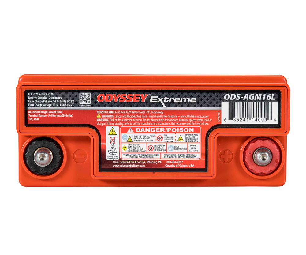Batterie compétition AGM Odyssey Extreme PC680 ODS-AGM16L 16 Ah 680 PHCA - ODY-EXTREME-25 - ODS-AGM16L - 3661768124475