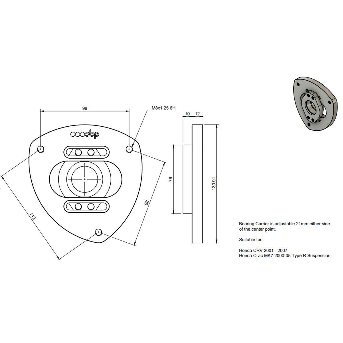 Pair of Adjustable OBP Cups for Honda Civic MK7 / Type R &amp; CR-V - OBPTM009F - OBP-TM009F - OBPTM009F - 3666618594699
