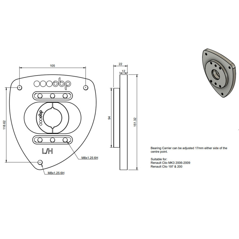 Pair of Adjustable OBP Cups for Renault Clio 3 RS 197/200 through May 2010 - OBP-TM008F - OBPTM008F - 3666618594705