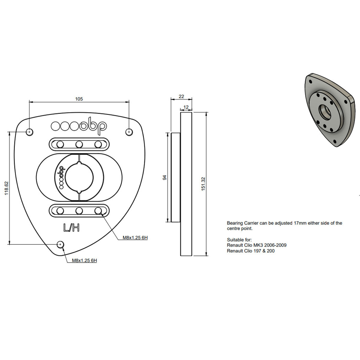 Pair of Adjustable OBP Cups for Renault Clio 3 RS 197/200 through May 2010 - OBP-TM008F - OBPTM008F - 3666618594705