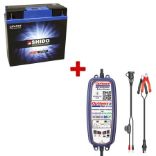 Pack batterie lithium Shido 16A et chargeur OptiMate 2 DUO 12 V pour maintenance et recharge optimale