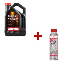 Pack vidange moteur MOTUL : huile 8100 X-CLEAN+ 5W30 5L + nettoyant Engine Flush 300 ml